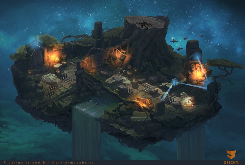 Environment Style Design 2d:  Night - Line art by Thomas Visscher. Colors by me.